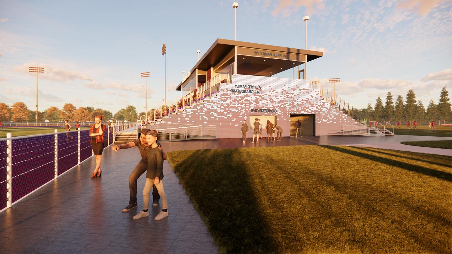 rendering of students/people outside of facility by track